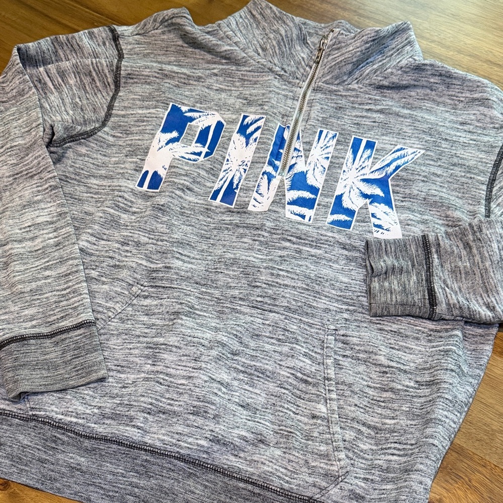 Vintage Victoria's Secret PINK Gray and Blue Sweatshirt sz Small Palm Tree